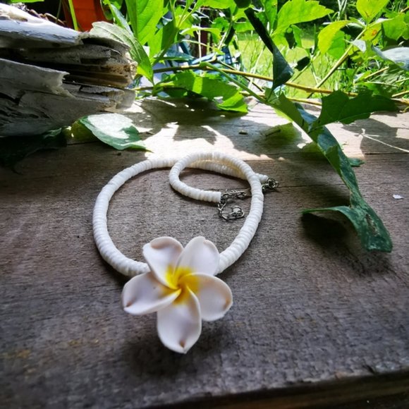 Puka Shell and Plumeria Flower Necklace - Picture 7 of 15